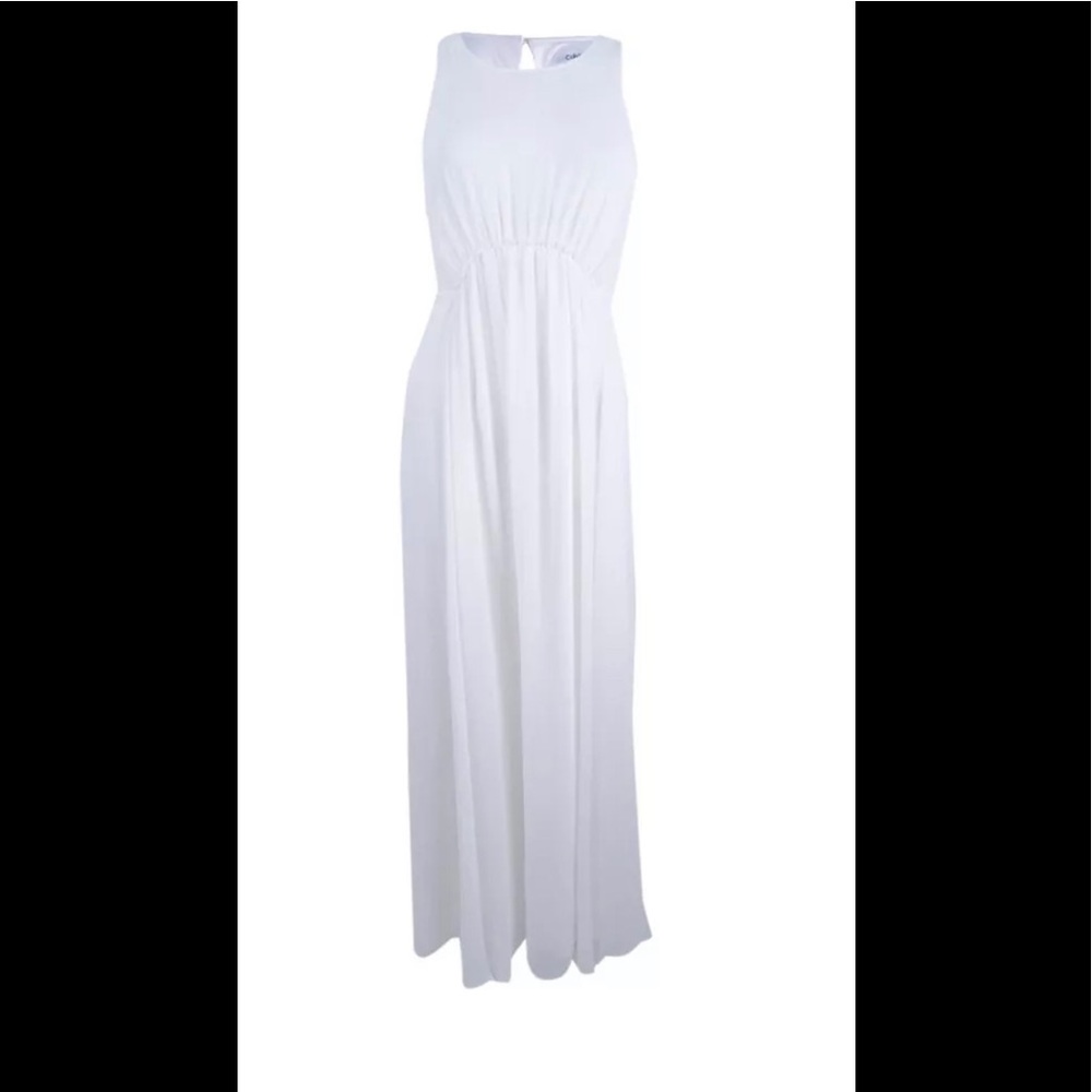 Calvin Klein Women's Pintucked Ruffle Maxi Dress white Size: 8